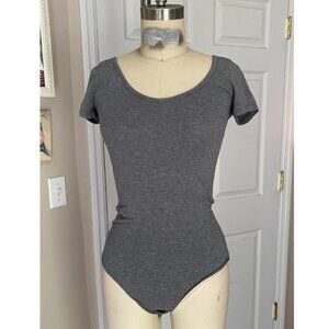 BOZZOLO Gray Cotton Stretch cap sleeve Bodysuit Blouse Shirt *SMALL*